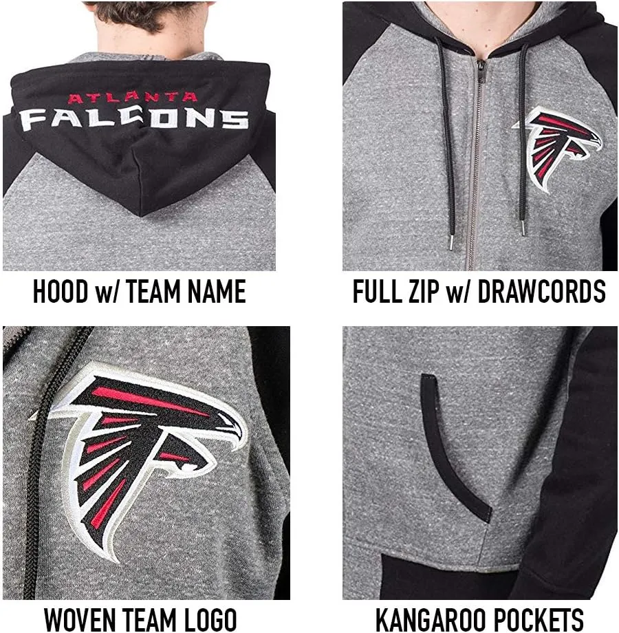 Ultra Game NFL Men's Full Zip Soft Fleece Raglan Hoodie
