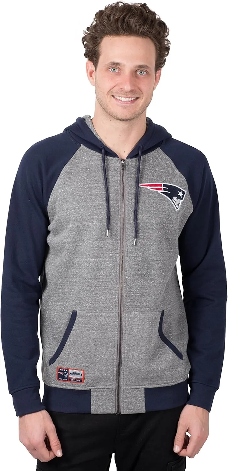 Ultra Game NFL Men's Full Zip Soft Fleece Raglan Hoodie