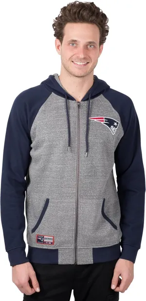 Ultra Game NFL Men's Full Zip Soft Fleece Raglan Hoodie