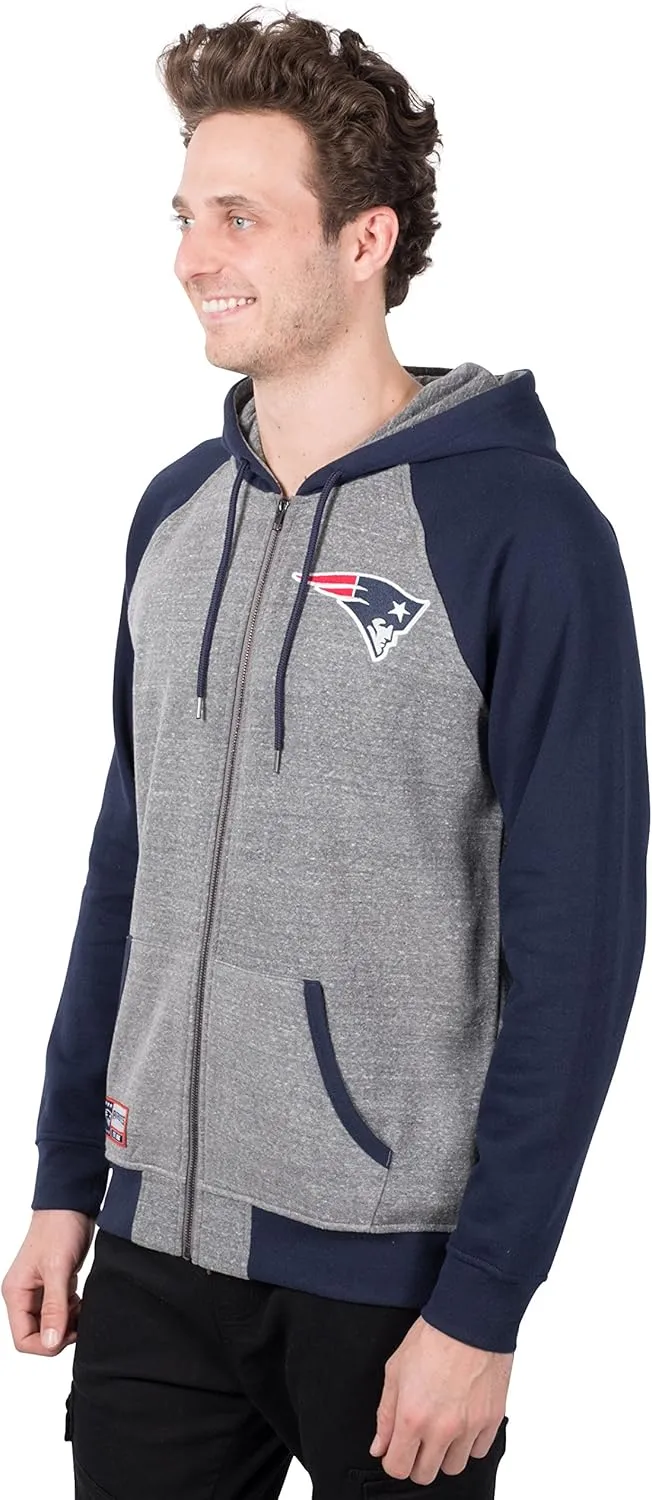 Ultra Game NFL Men's Full Zip Soft Fleece Raglan Hoodie