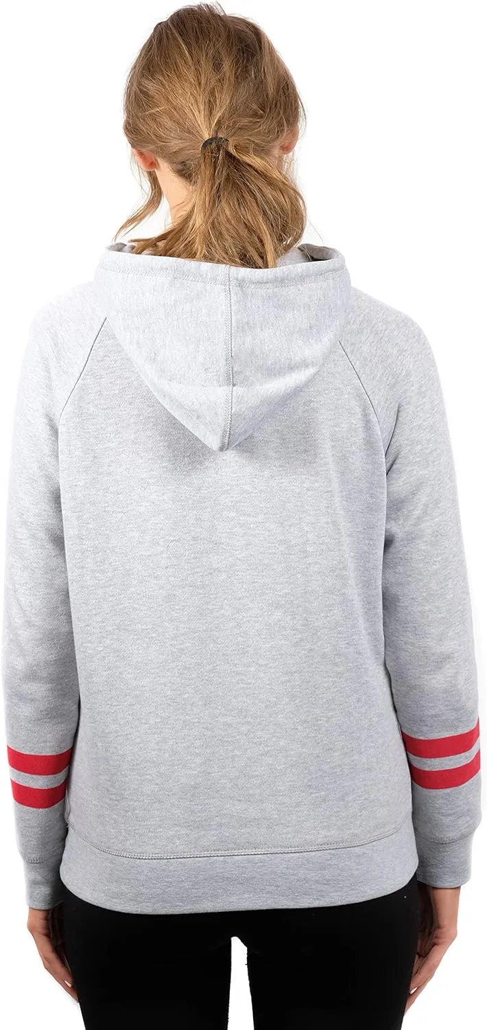 Ultra Game Women's Soft Fleece Pullover Hoodie Sweatshirt with Varsity Stripe