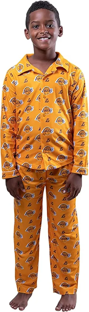 Ultra Game Youth NBA Official 2-Piece Super Soft Button Down Pajamas Set