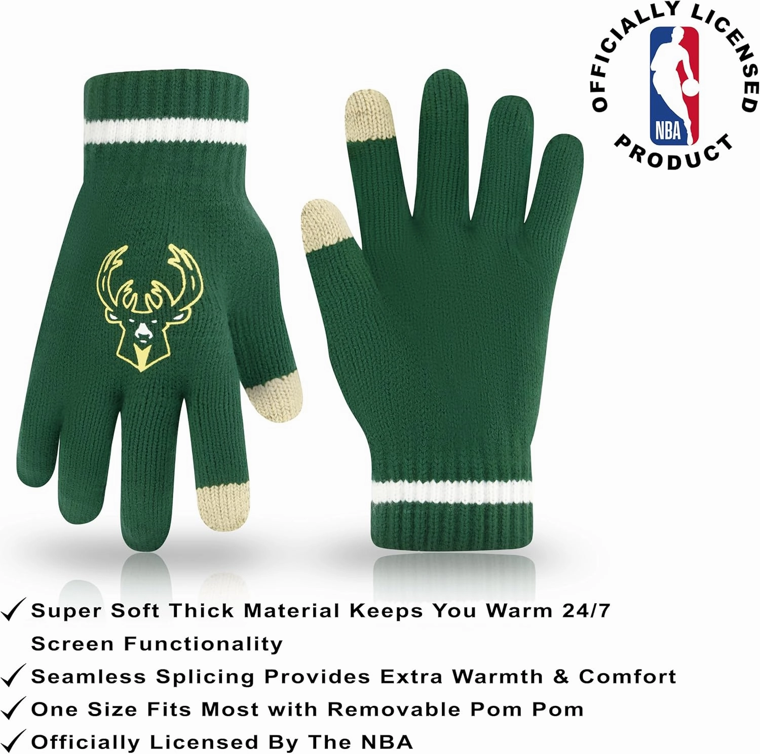 Ultra Game Adult's NBA Official Super Soft Winter Beanie Knit Hat with Extra Warm Touch Screen Gloves