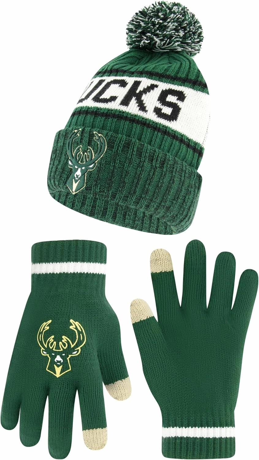 Ultra Game Adult's NBA Official Super Soft Winter Beanie Knit Hat with Extra Warm Touch Screen Gloves