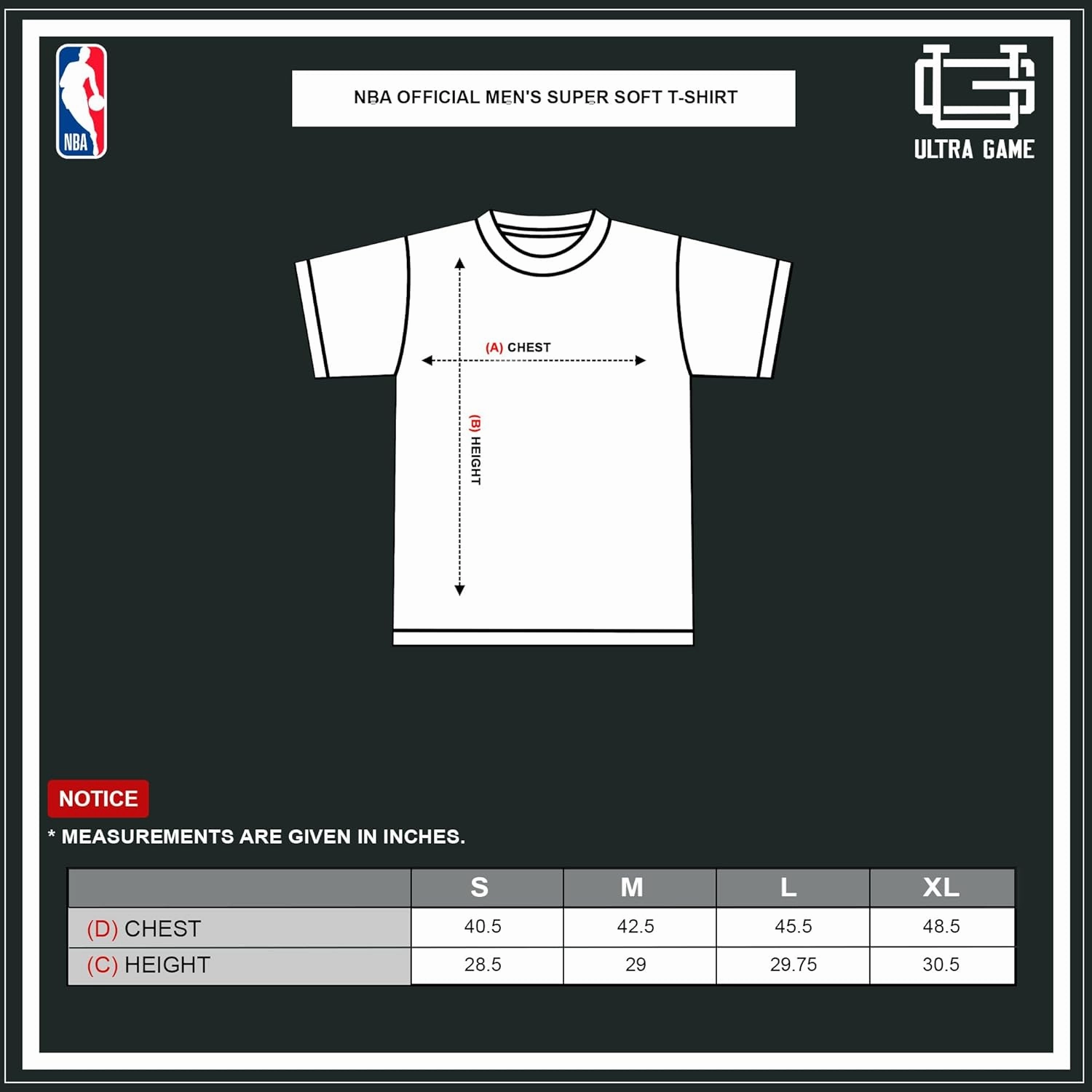 Ultra Game Men's NBA Official Embroidered Letters Super Soft T-Shirt