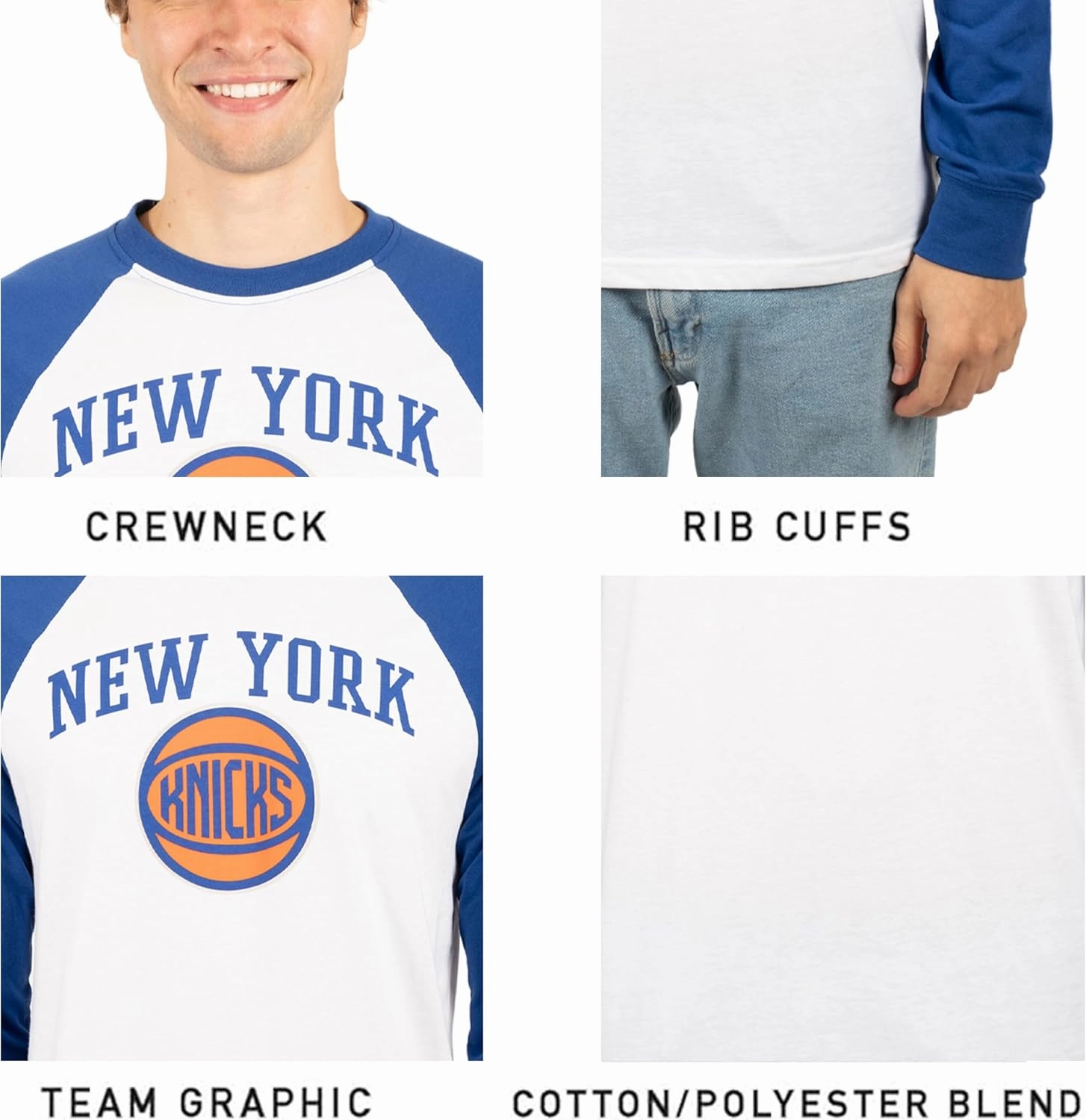 Ultra Game Men's NBA Official Super Soft Raglan Baseball T-Shirt