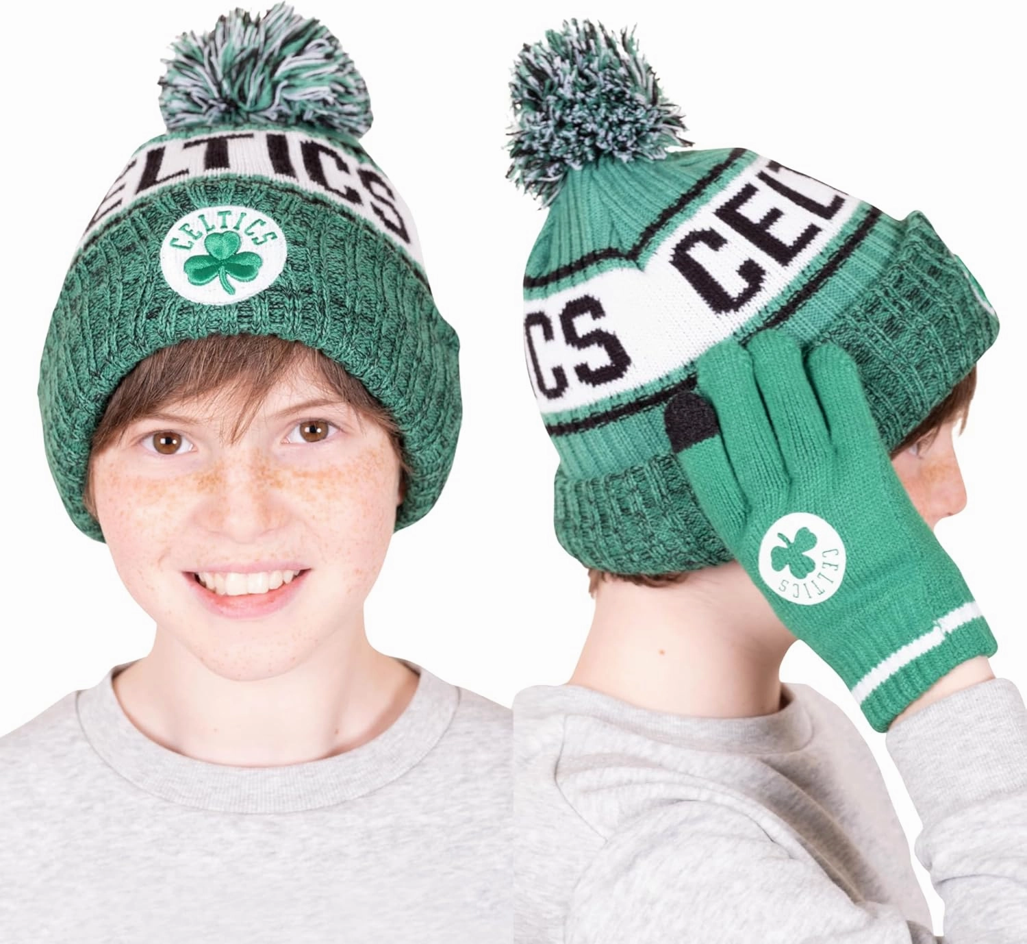 Ultra Game NBA Boys Girls Super Soft Winter Beanie Knit Hat With Extra Warm Touch Screen Gloves