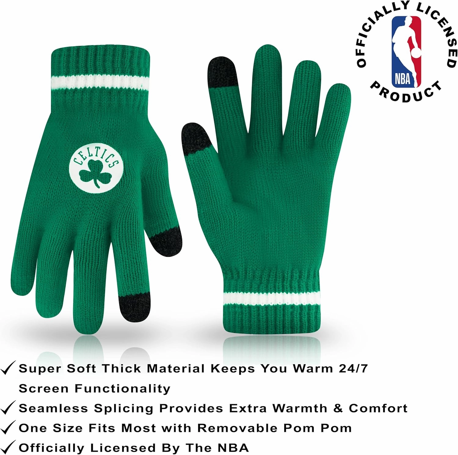 Ultra Game NBA Boys Girls Super Soft Winter Beanie Knit Hat With Extra Warm Touch Screen Gloves