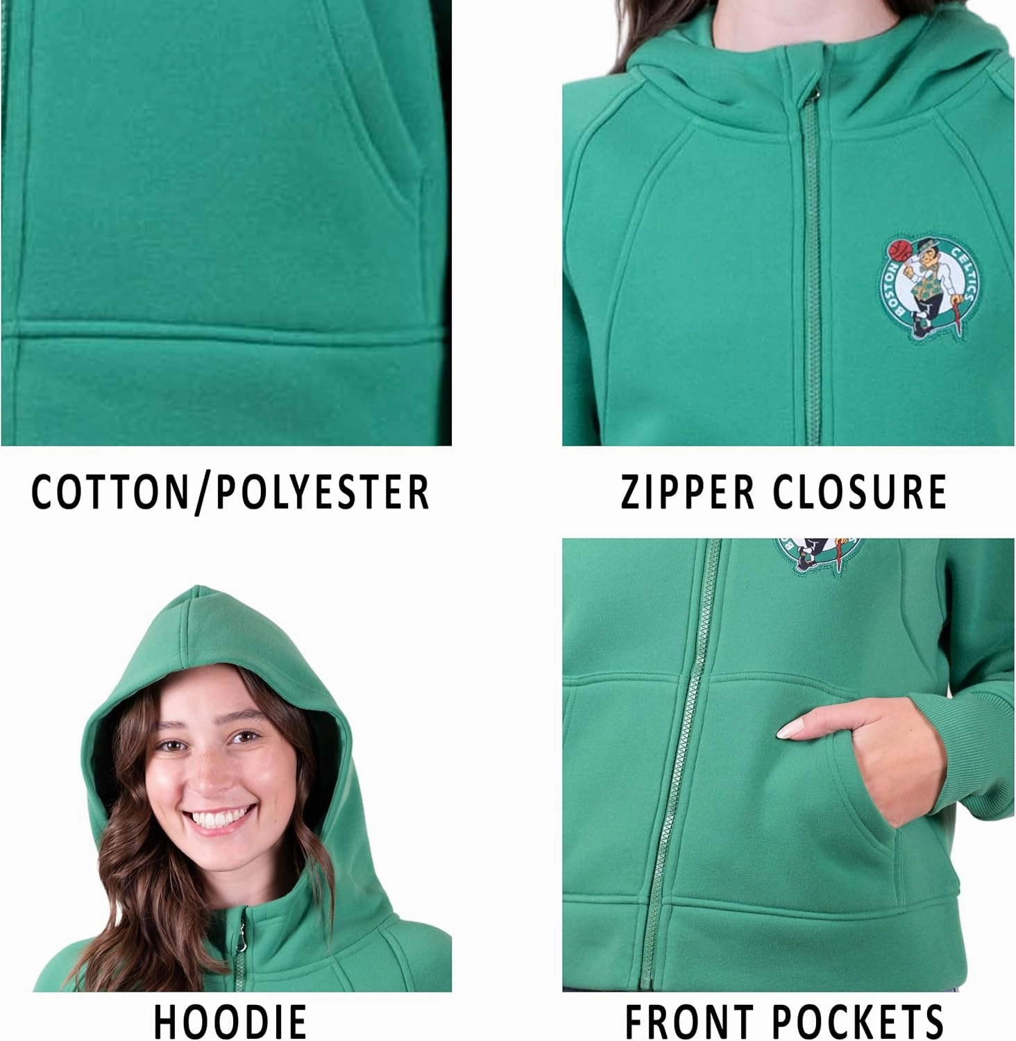Ultra Game Women's NBA Official Super Soft Crop Top Full Zip Hoodie Sweatshirt