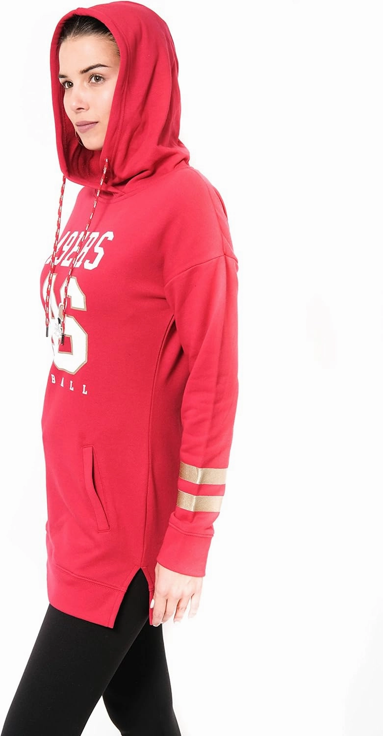 Ultra Game Women's NFL Official Soft French Terry Tunic Hoodie Pullover Sweatshirt