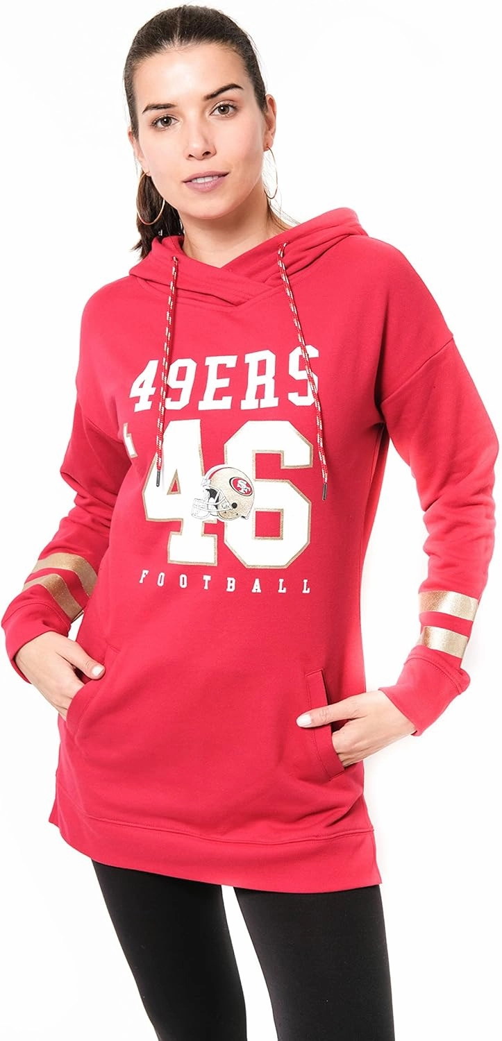 Ultra Game Women's NFL Official Soft French Terry Tunic Hoodie Pullover Sweatshirt