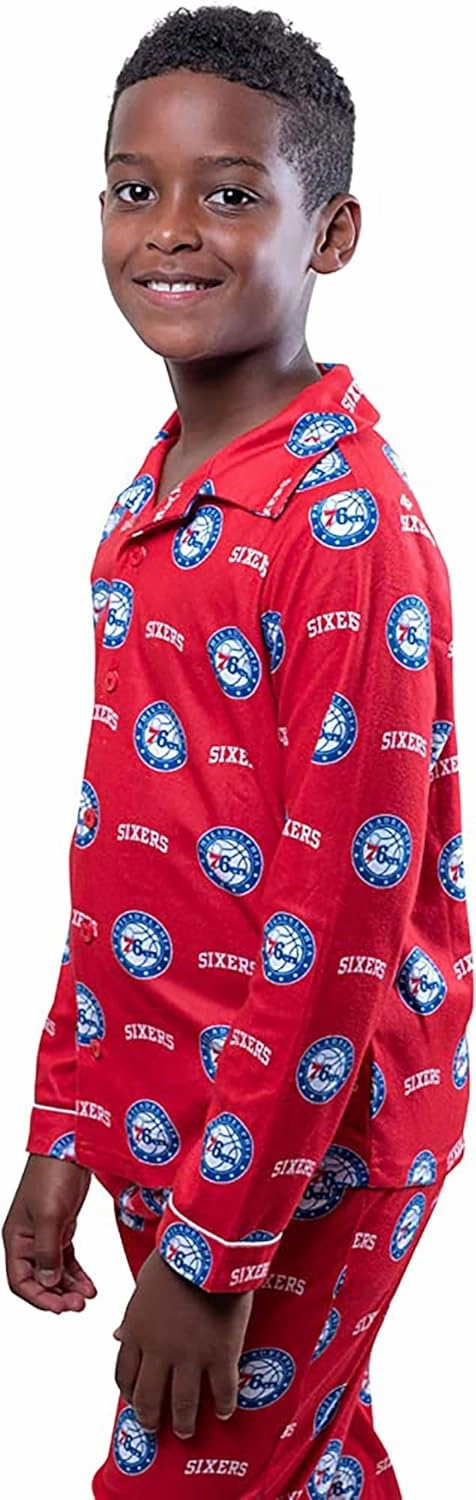 Ultra Game Youth NBA Official 2-Piece Super Soft Button Down Pajamas Set