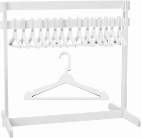 UNICRAFTALE 1 Set Doll Garment Rack with 15Pcs Wooden Clothes Hanger Small Dolls Clothes Rack White Mini Dress Up Storage Doll Garment Rack Accessory for Dollhouse Cat Puppy 11.85"x12.01"x7.05"