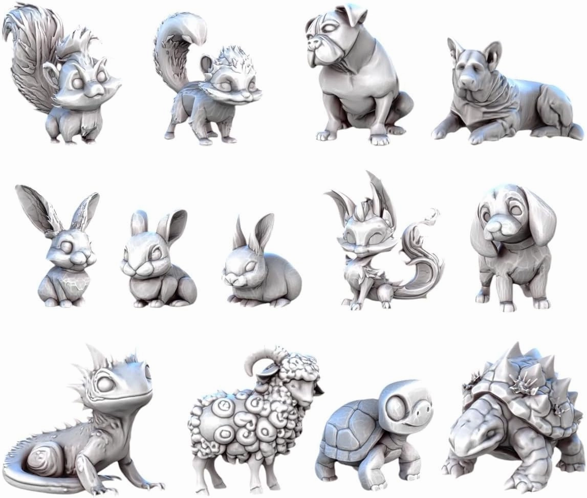 Unpainted DND Animals 4 Miniature Scenery, Tabletop Gaming Collectible, Fantasy World, Ideal Gift for Dungeon Masters and Collectors