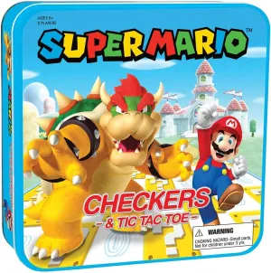 USAOPOLY Super Mario Checkers & Tic-Tac-Toe Collector's Game Set for 2 players | Featuring Mario & Bowser | Collectible Checkers and TicTacToe Perfect for Mario Fans, Model Number: CM005-637-002001-06
