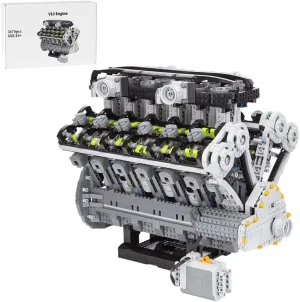 V12 MOC Engine Modular Building Bricks That Works, 6.5L Quad Cam 60° Mid Speed Engine, Build Your Own Mini Engine, MOC Engine Designed by Ronald Tewes - 3679 Pieces
