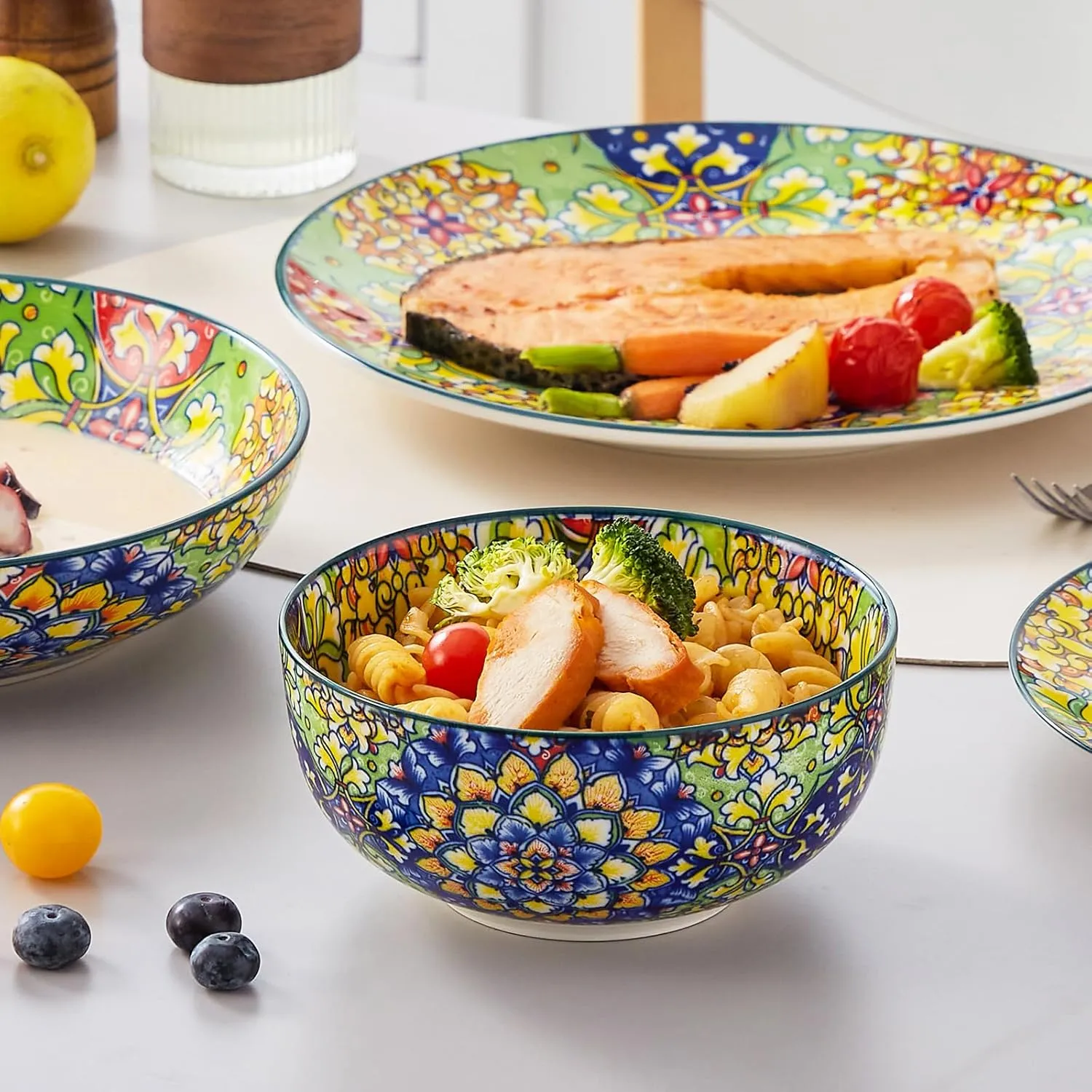 vancasso 24 Pieces Dinnerware Sets, Plates and Bowls Set, Porcelain Dishes Set for 6, Microwave and Dishwasher Safe, Scratch Resistant, Bohemian Style Dining Ware Service for 6, Series SIMI