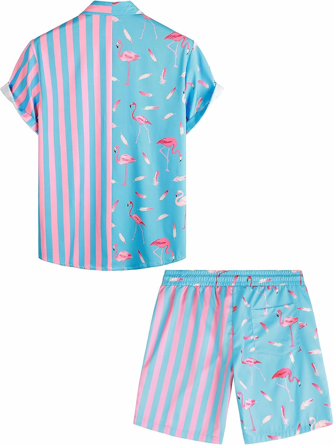 VATPAVE Mens Flamingo Hawaiian Sets Casual Short Sleeve Button Down Shirts Beach Outfits