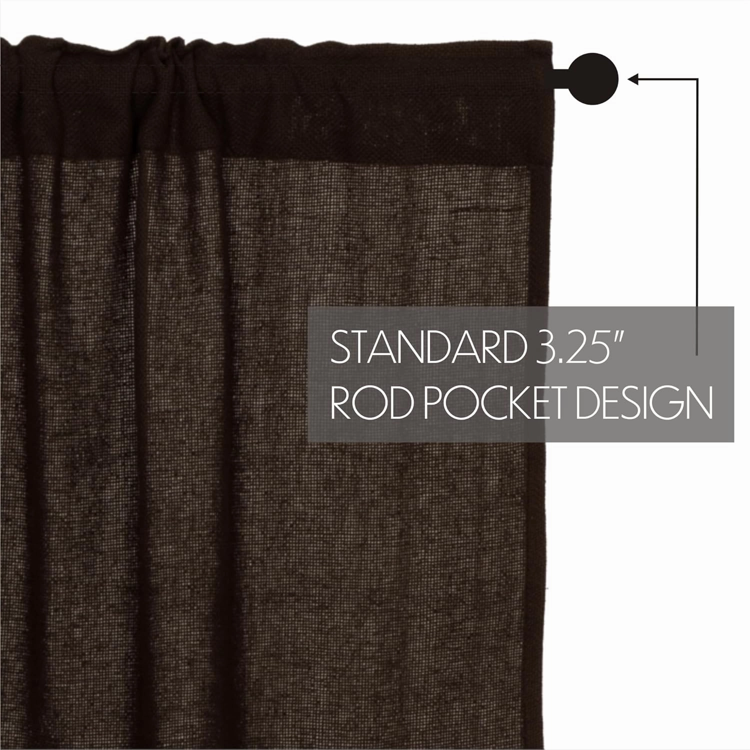 VHC Brands Burlap Chocolate Tier Set of 2 L24xW36 Country Curtains, Dark Brown
