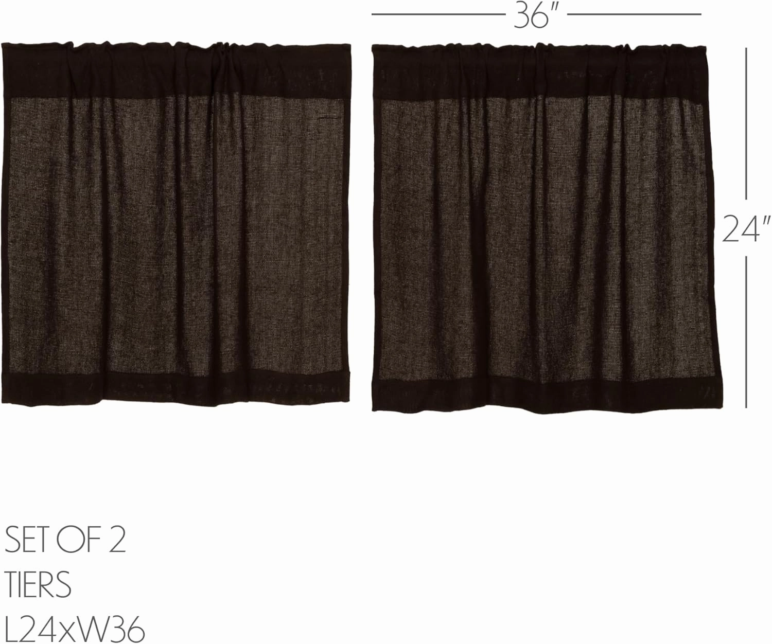 VHC Brands Burlap Chocolate Tier Set of 2 L24xW36 Country Curtains, Dark Brown