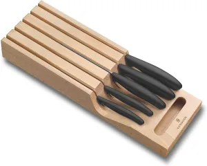 Victorinox Swiss Classic In-Drawer Holder & Knife Set - Includes Organizer and Bread, Santoku, Carving, Paring, Tomato, & Table Knives - 6-Piece Set