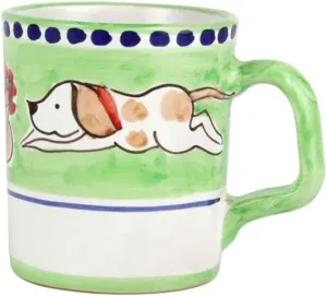Vietri Campagna Cane 12oz Hand-Painted Coffee Mug 3.5" H – Green, Terra Cotta Earthenware, Dishwasher Safe Drinkware