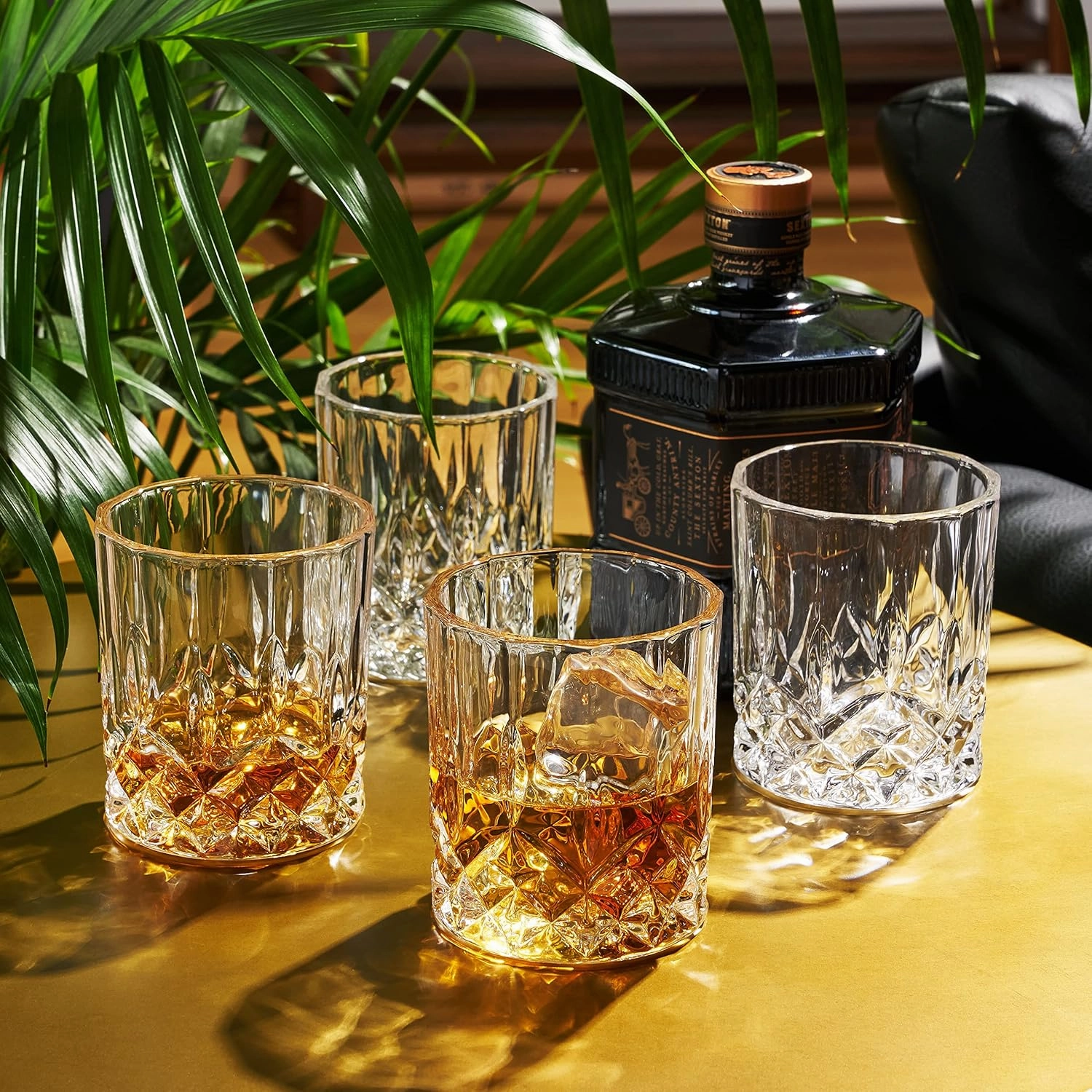 Viski Admiral Crystal Whiskey Tumbler Set of 4 - Premium Crystal Clear Liquor Drinking Glass, Classic Lowball Cocktail Glasses Gift Set, 9 Oz