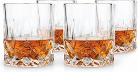 Viski Admiral Crystal Whiskey Tumbler Set of 4 - Premium Crystal Clear Liquor Drinking Glass, Classic Lowball Cocktail Glasses Gift Set, 9 Oz