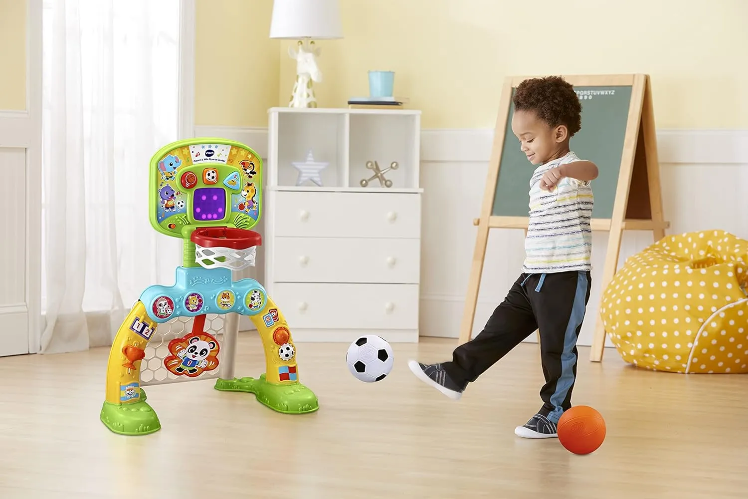 VTech 3-in-1 Sports Centre, Baby Interactive Toy with Colours and Sounds, Learning with Role-Play, Suitable for Baby Boys & Girls from 12 to 36 Months (Yellow/Blue), English Version, 66x58x44 cm