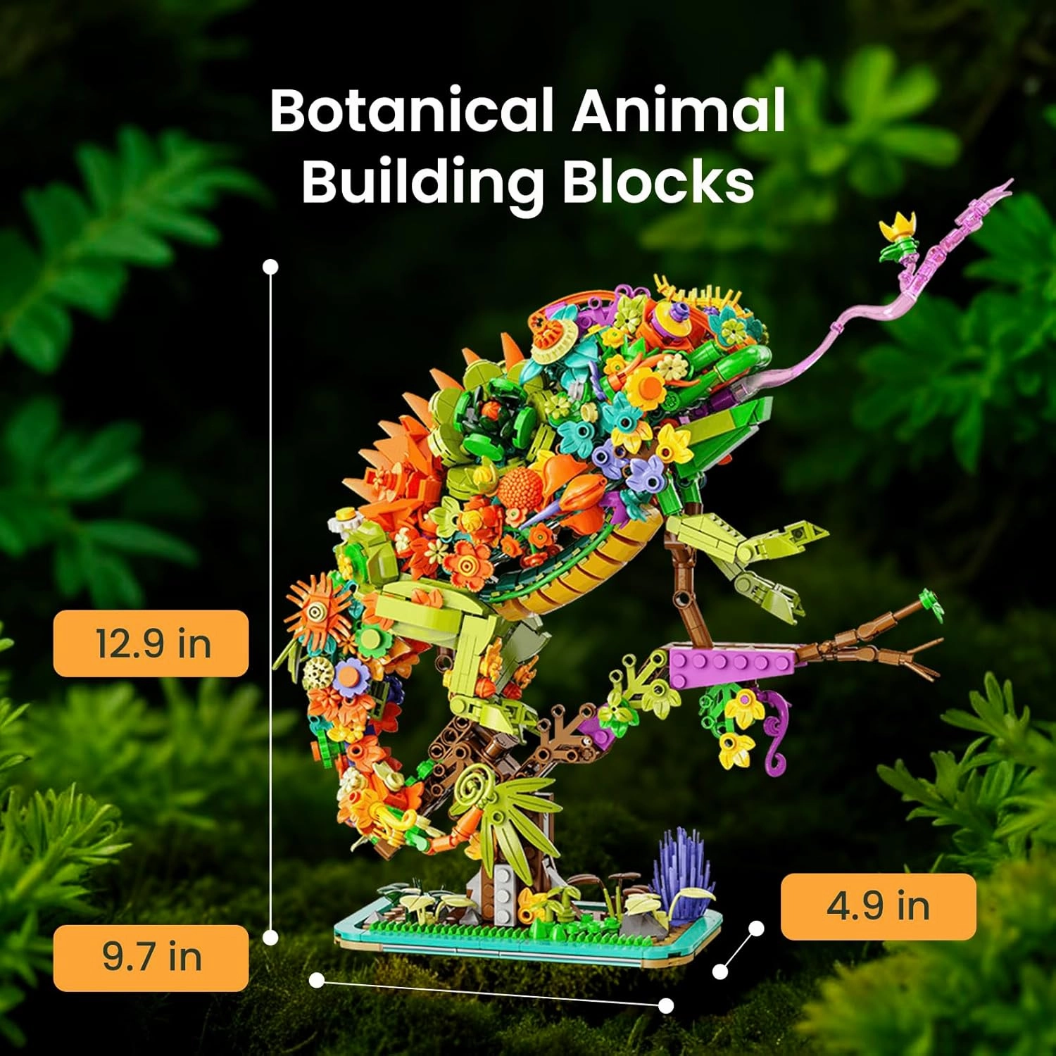 Vziimo Animal Floral Building Set, Flowers & Animals Botanical Collectible Model Kit, Creator Chameleon Toys, Ideas Gifts for Adults, Women, Men, Teens Age 12  (1232 Pieces)