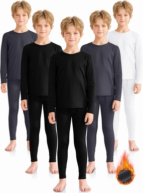 VZV 5 Set Boys Thermal Underwear Set, Kids Thermal Base Layer Fleece Lined Underwear Long Johns for Boys