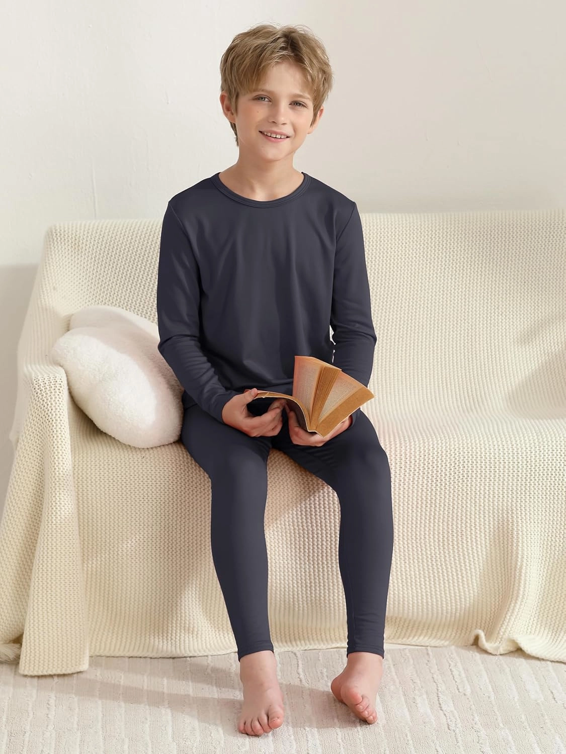 VZV 5 Set Boys Thermal Underwear Set, Kids Thermal Base Layer Fleece Lined Underwear Long Johns for Boys