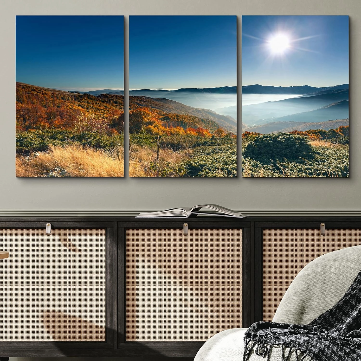 wall26 Canvas Print Wall Art Set On Top of Mountain Forest Valley in Autumn Nature Wilderness Photography Realism Rustic Scenic Colorful Multicolor for Living Room, Bedroom, Office - 16"x24"x3 Panels