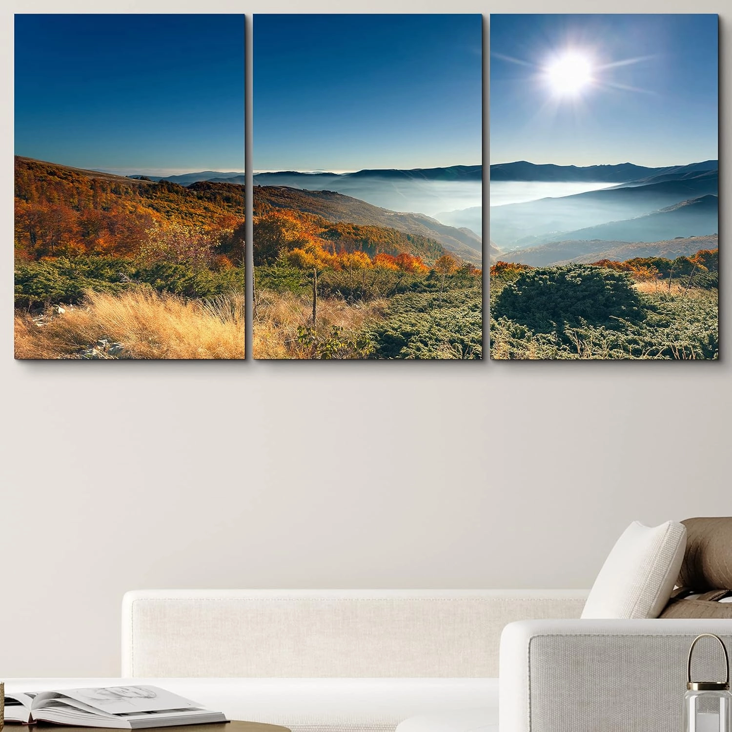 wall26 Canvas Print Wall Art Set On Top of Mountain Forest Valley in Autumn Nature Wilderness Photography Realism Rustic Scenic Colorful Multicolor for Living Room, Bedroom, Office - 16"x24"x3 Panels