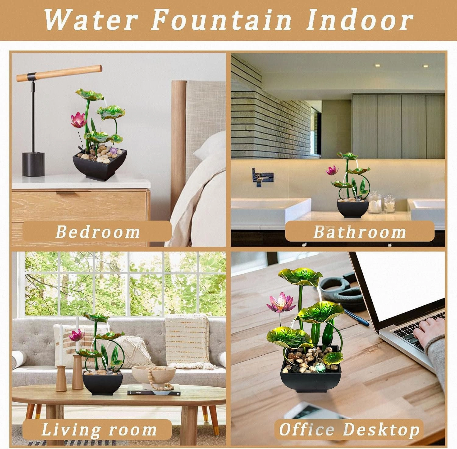 Water Fountain Indoor Waterfall Fountain Tabletop Fountain Lotus Desk Fountains mall Water Fountain Indoor Mini Waterfall Waterfall Iron Home Decor for Office Decoration