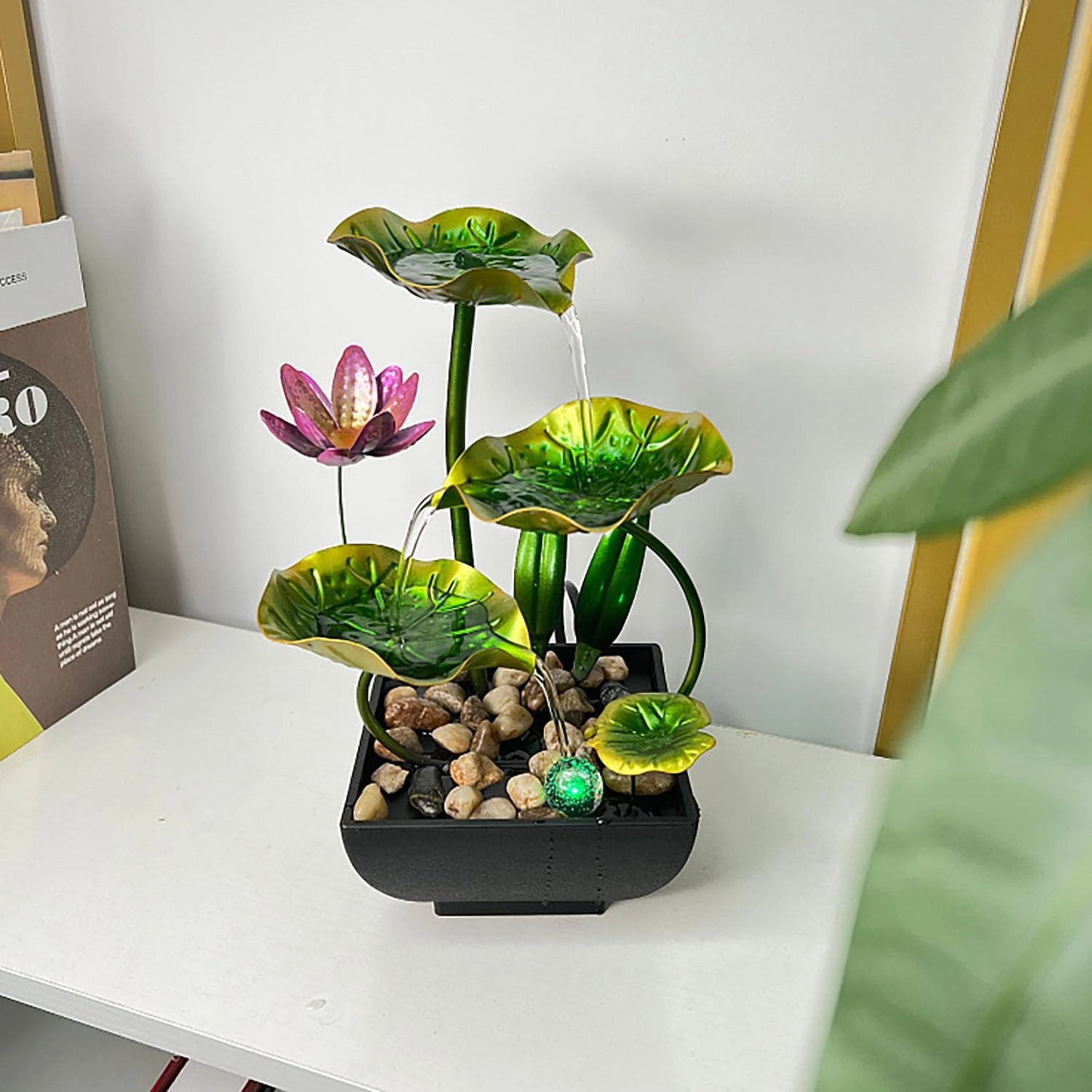 Water Fountain Indoor Waterfall Fountain Tabletop Fountain Lotus Desk Fountains mall Water Fountain Indoor Mini Waterfall Waterfall Iron Home Decor for Office Decoration