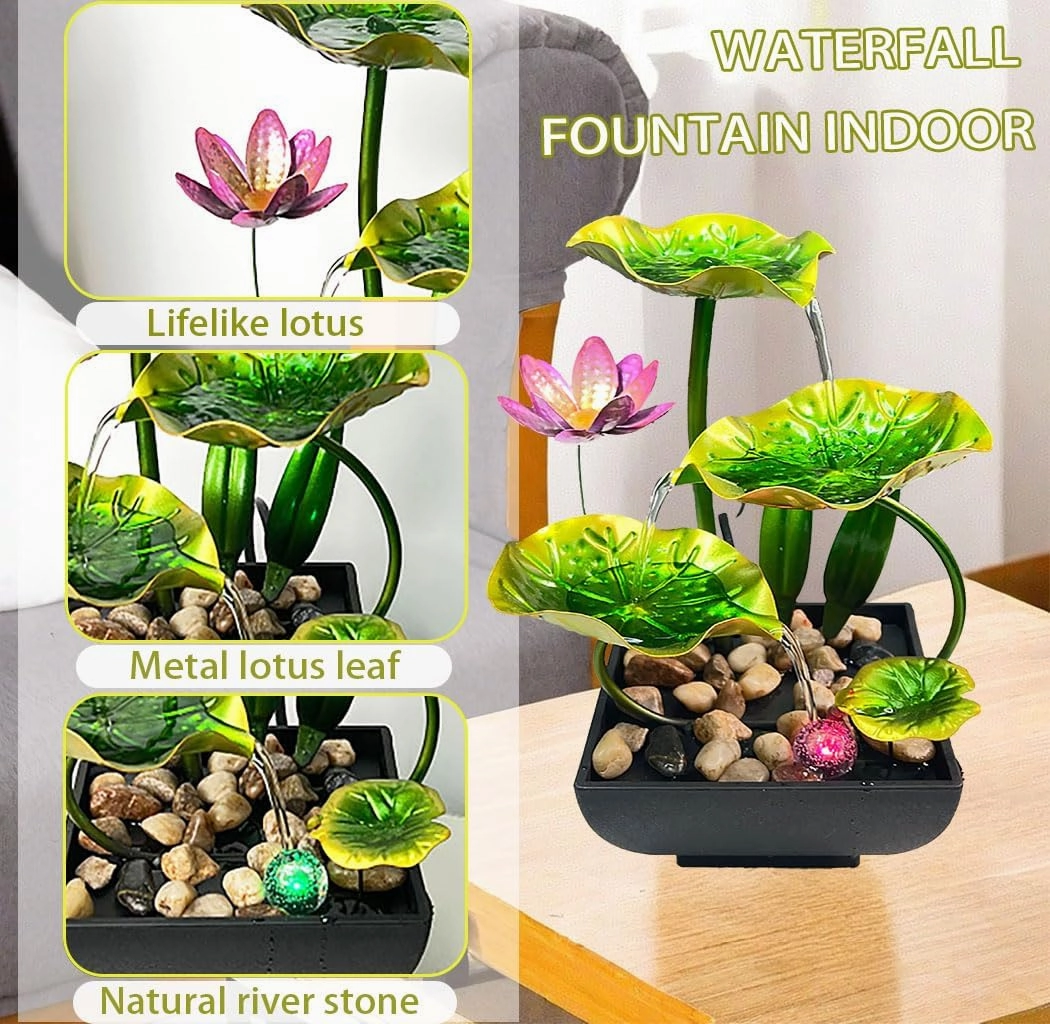 Water Fountain Indoor Waterfall Fountain Tabletop Fountain Lotus Desk Fountains mall Water Fountain Indoor Mini Waterfall Waterfall Iron Home Decor for Office Decoration