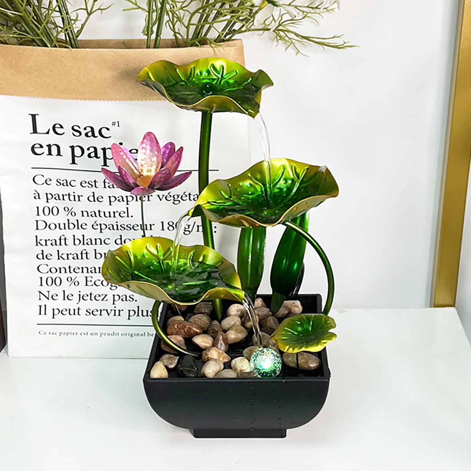 Water Fountain Indoor Waterfall Fountain Tabletop Fountain Lotus Desk Fountains mall Water Fountain Indoor Mini Waterfall Waterfall Iron Home Decor for Office Decoration