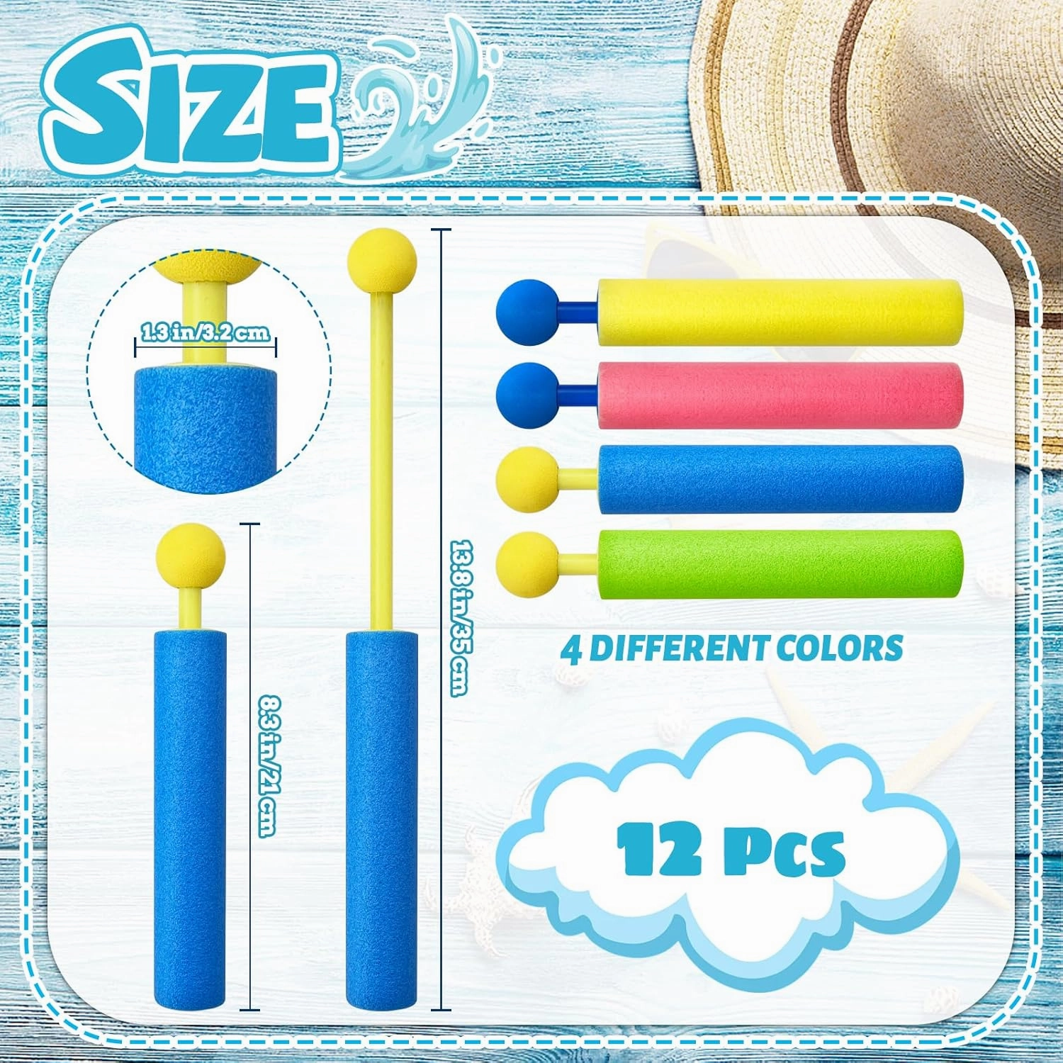 Water Gun,12 Pack Water Soaker Blaster Guns,Colorful Foam Shaft Squirt Guns for Swimming Pool,Beach,Summer Party,Outdoor Water Activities,Summer Water Fighting Toys for Boys Girls