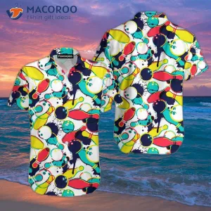 Watercolor Bowling Ball Pins And Colorful Hawaiian Shirts