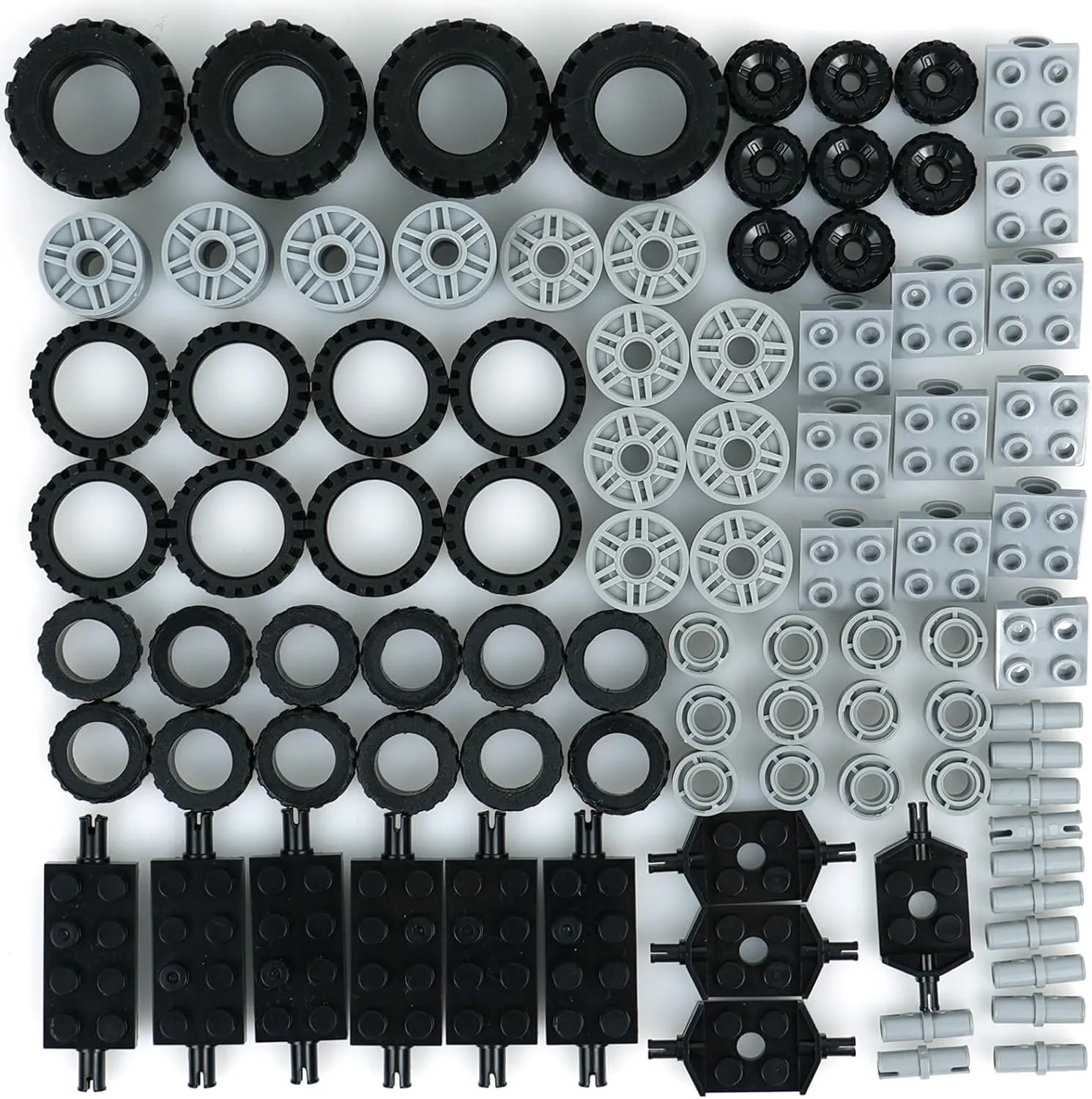 Wheels and Axles Building Blocks Set, Vehicle Truck Tires Compatible with Classic Bricks Car Parts