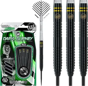 Winmau Daryl Gurney Black Special Edition Tungsten Steeltip Darts Set 25g with Player Flights and Prism Shafts (Stems)