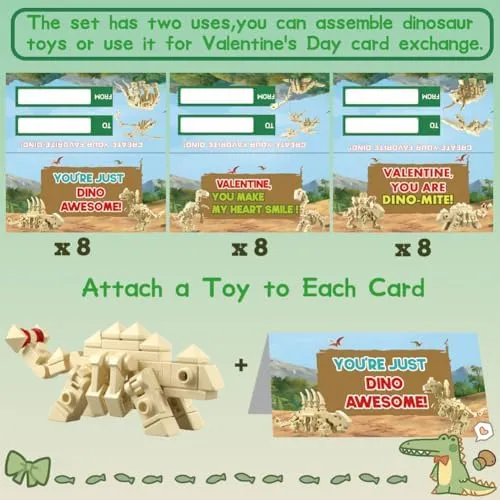WODMAZ 24 Packs Dinosaur Building Blocks for Easter Basket Stuffers, Easter Egg Hunt, Valentines Party Favors, Valentines Easter Gifts for Kids Boys Girls