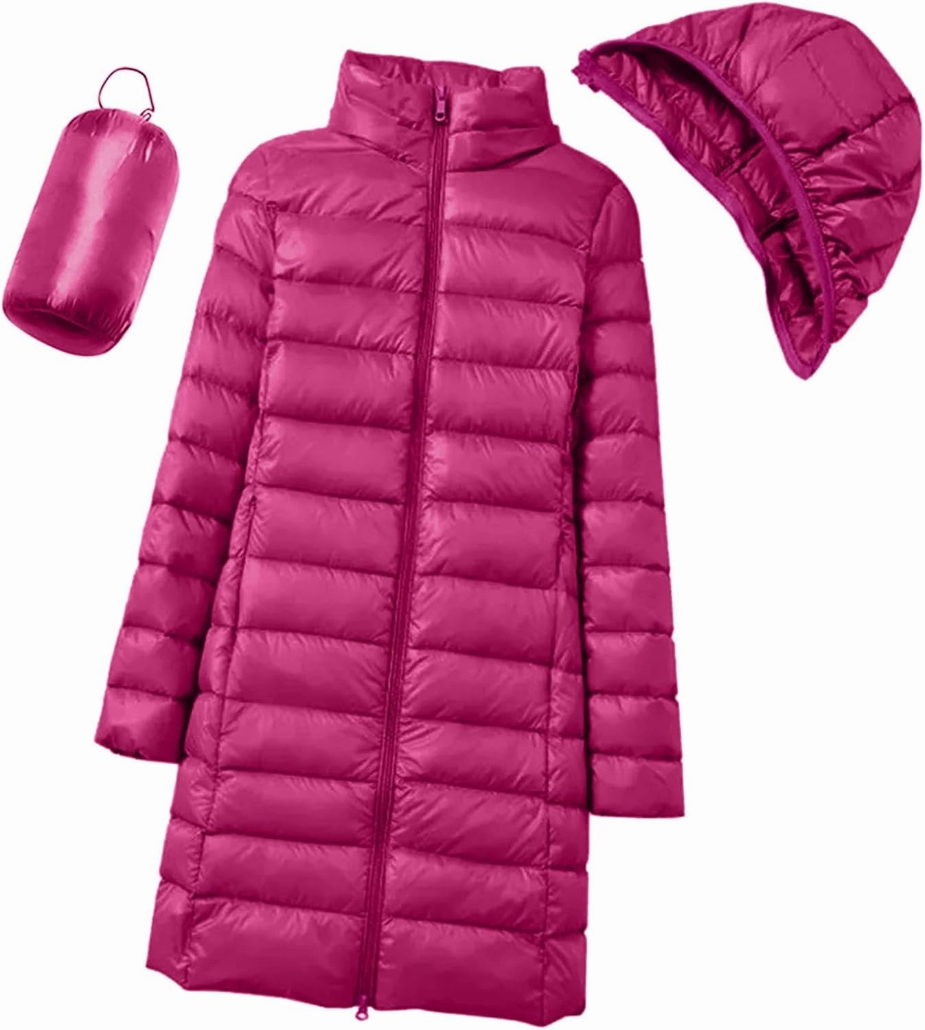 Women's Long Down Coat Packable Puffer Jacket Hooded Winter Ultra Light Quilted Winter Coat with Pocket Outerwear