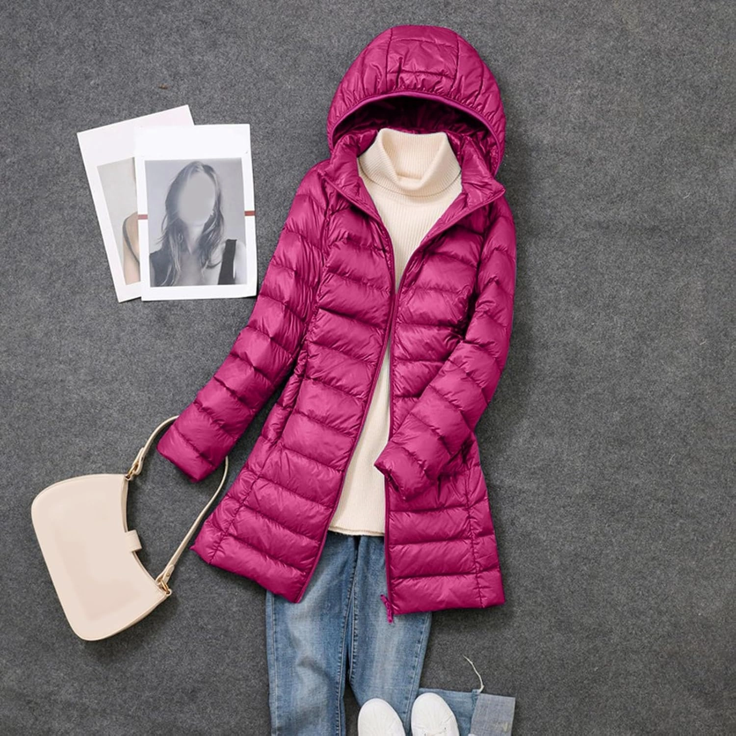 Women's Long Down Coat Packable Puffer Jacket Hooded Winter Ultra Light Quilted Winter Coat with Pocket Outerwear