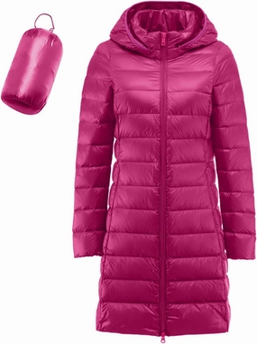 Women's Long Down Coat Packable Puffer Jacket Hooded Winter Ultra Light Quilted Winter Coat with Pocket Outerwear