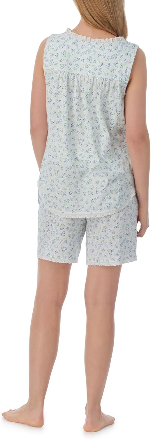 Women's 100% Cotton Tulip Knit Shortie Pajama Set, Short Sleeve Top with Pintuck Neckline & Button Front