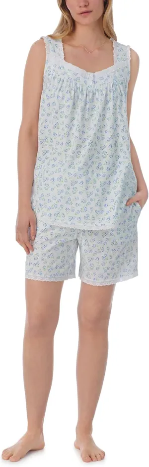 Women's 100% Cotton Tulip Knit Shortie Pajama Set, Short Sleeve Top with Pintuck Neckline & Button Front