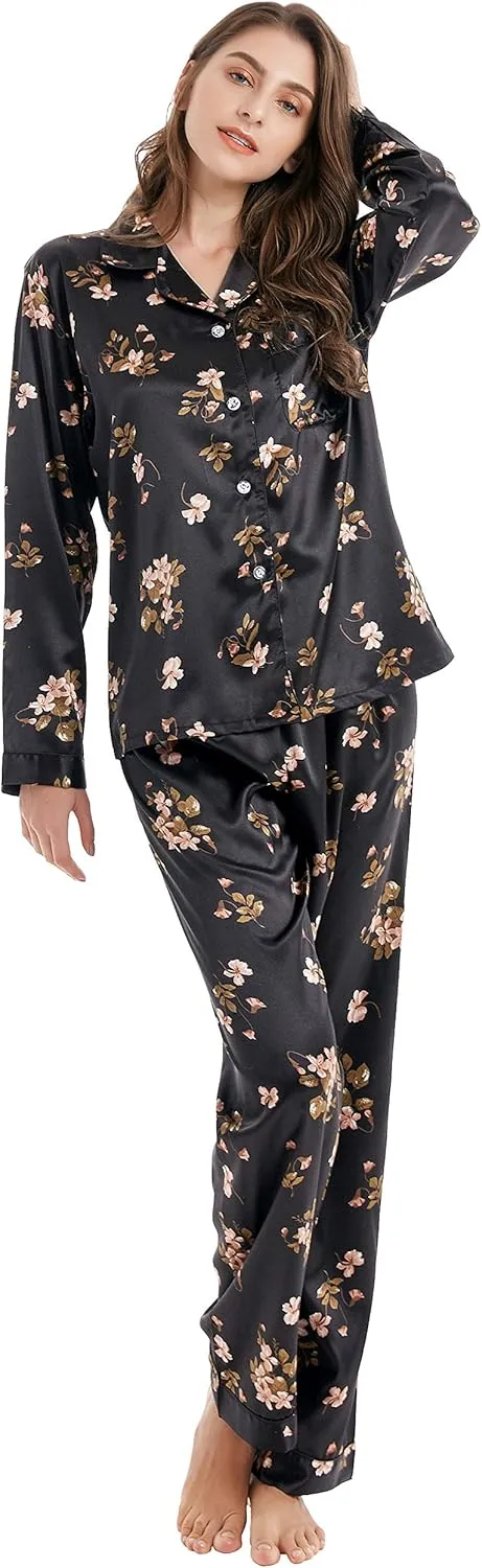Women's Classic Satin Pajama Set Sleepwear Loungewear