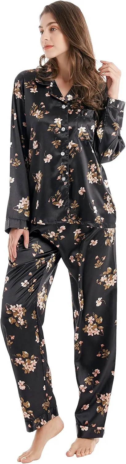Women's Classic Satin Pajama Set Sleepwear Loungewear